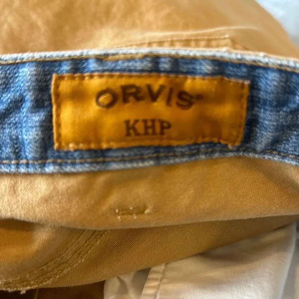 Orvis KHP Jeans Mens Brown Canvas Straight 100% Cotton Workwear‎ size 38/30